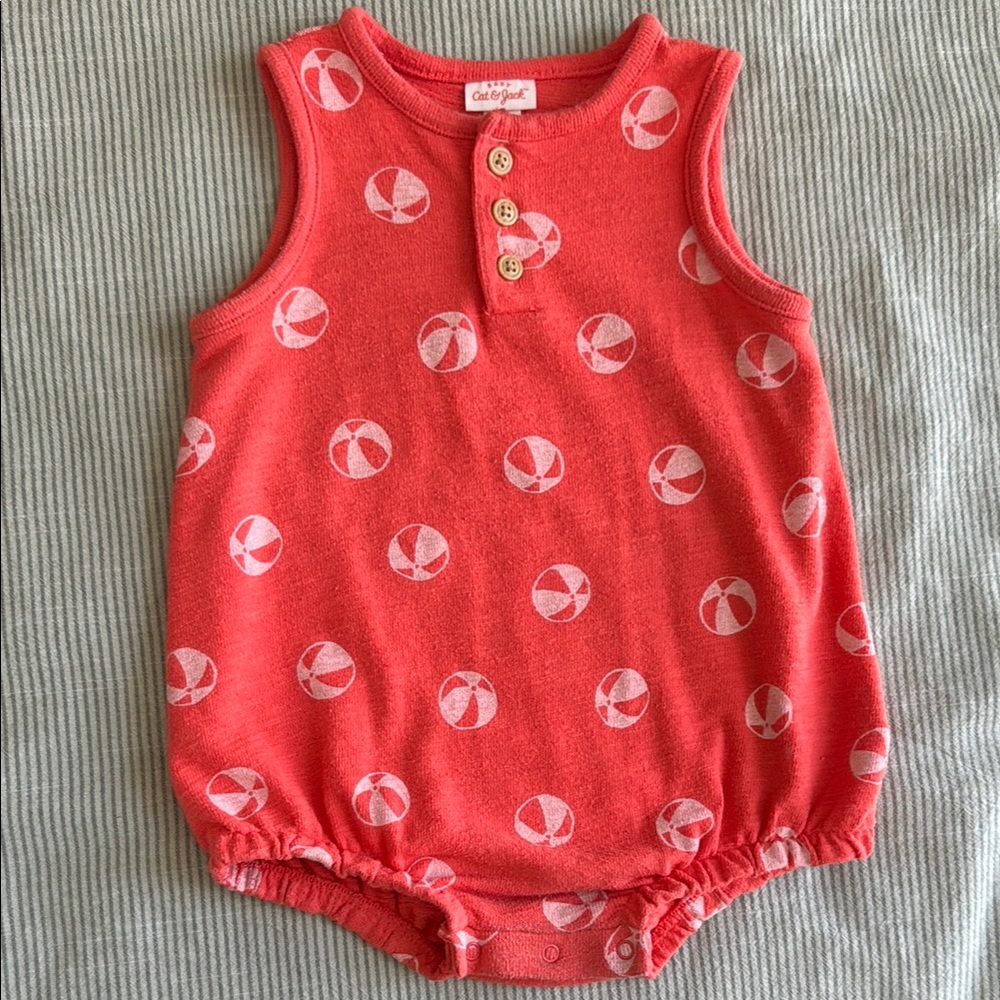 Orange Sleeveless Baby Romper with Beach Ball Print